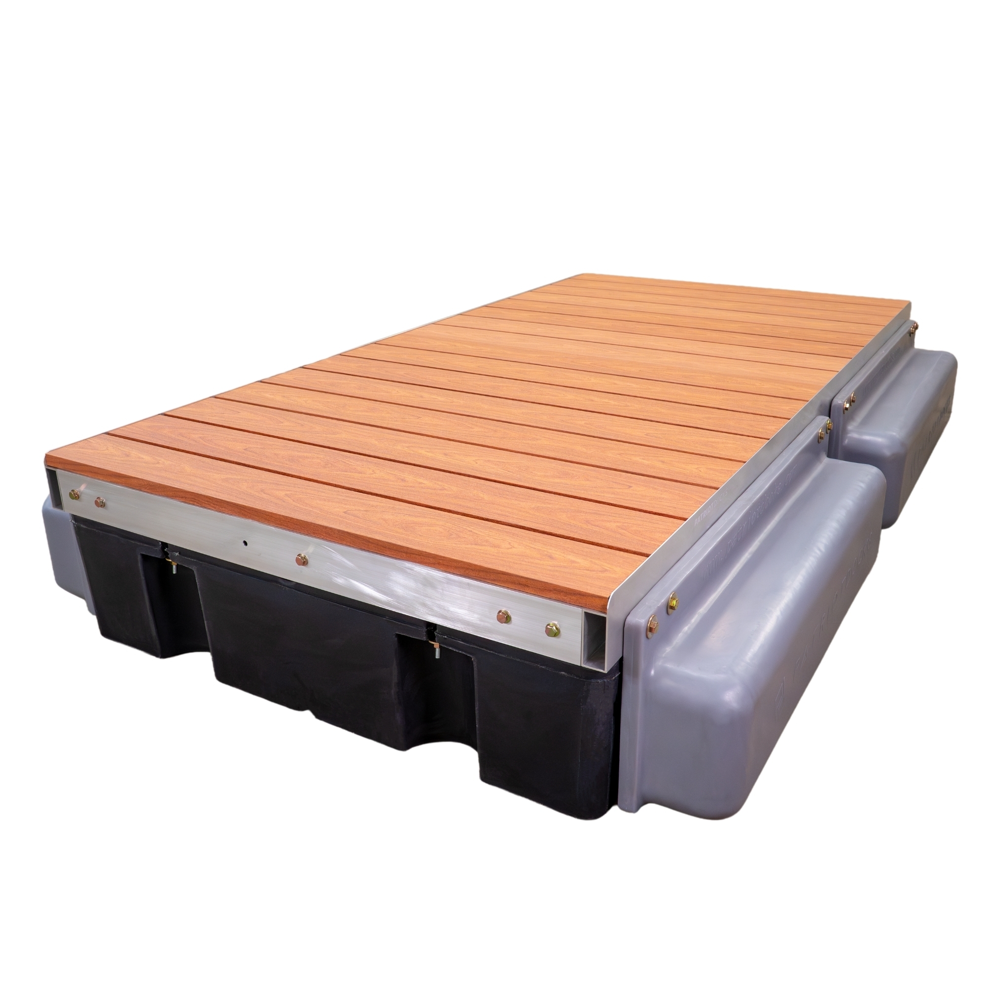Patriot Docks Low-Profile Premium Floating Dock Section with Brown Aluminum Decking